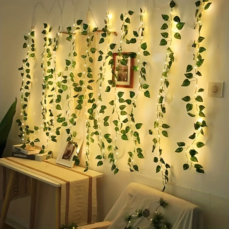2m/6.56ft 20 LED Green Leaf String Lights Garden Lights, New Year Decorations String Lights, Wedding Thanksgiving Christmas Decoration String Lights (Batteries Not Included)