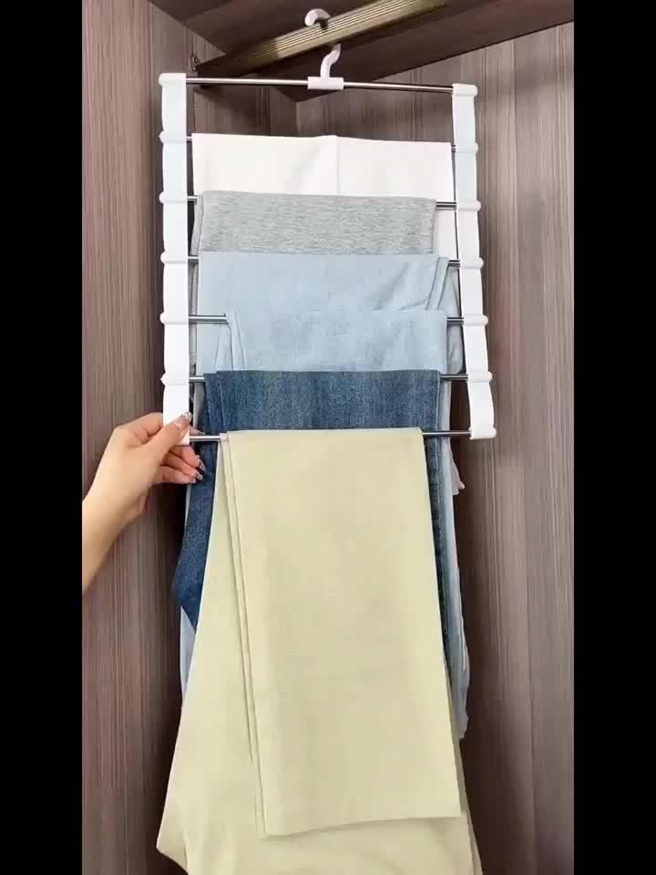 3pcs Space-Saving Foldable Stainless Steel Pants Rack - Rust-Resistant Wardrobe Organizer for Jeans, Leggings & Pants - Durable Plastic Hangers with Multiple Hooks, Ideal for Home & Retail Use, Clothes Organizer Storage