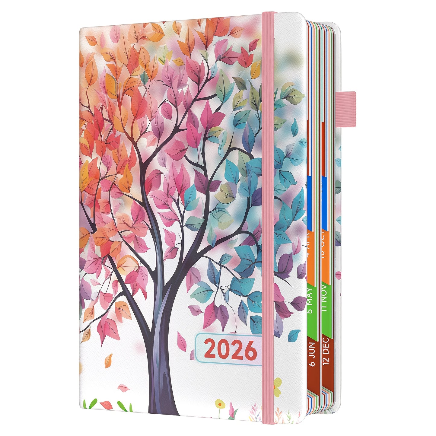1pc Dzhzal Elegant Floral - Planner with Monthly View, Daily Organizer, Banded Elastic Closure, Pen Loop, Inner Pocket - Compact A5 Notebook (14.48x21.08cm) for Professionals, Students, Personal & Office Use - Perfect Gift Id