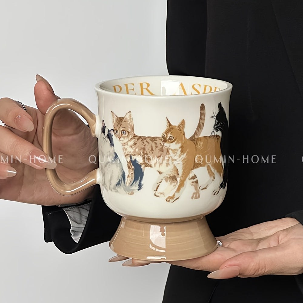 Visually Appealing Cat Ceramic Mug - Insulated, Reusable Coffee & Tea Cup for Couples, Perfect for Breakfast & Home Use