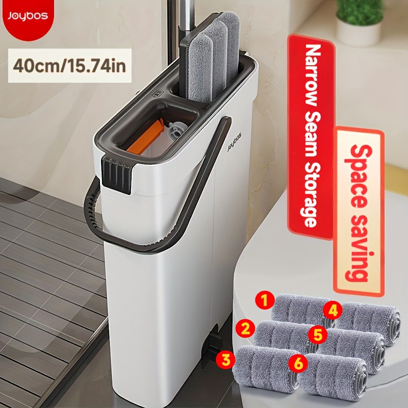 Gray Flat Mop + Narrow Slot Cleaning Bucket Set, Hand-free Lazy Mop Mover, Wet And Dry One Mop Cleaner, Household Cleaning Tool, Send Replacement Cloth, Suitable for Living Room, Bedroom, Kitchen, Bathroom, Toilet, Commercial