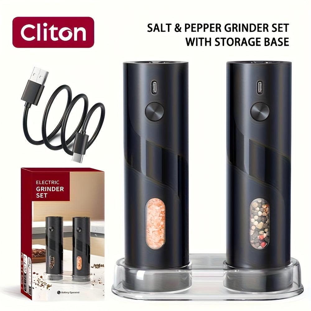 1pc or 2pcs Rechargeable Electric Salt & Pepper Grinder with LED Light - Automatic Salt & Pepper Mills, USB Charging, Adjustable Coarseness, 110ml Large Capacity, Ideal for Kitchen & Dining Use, Kitchen Spice Mill | Modern Ki