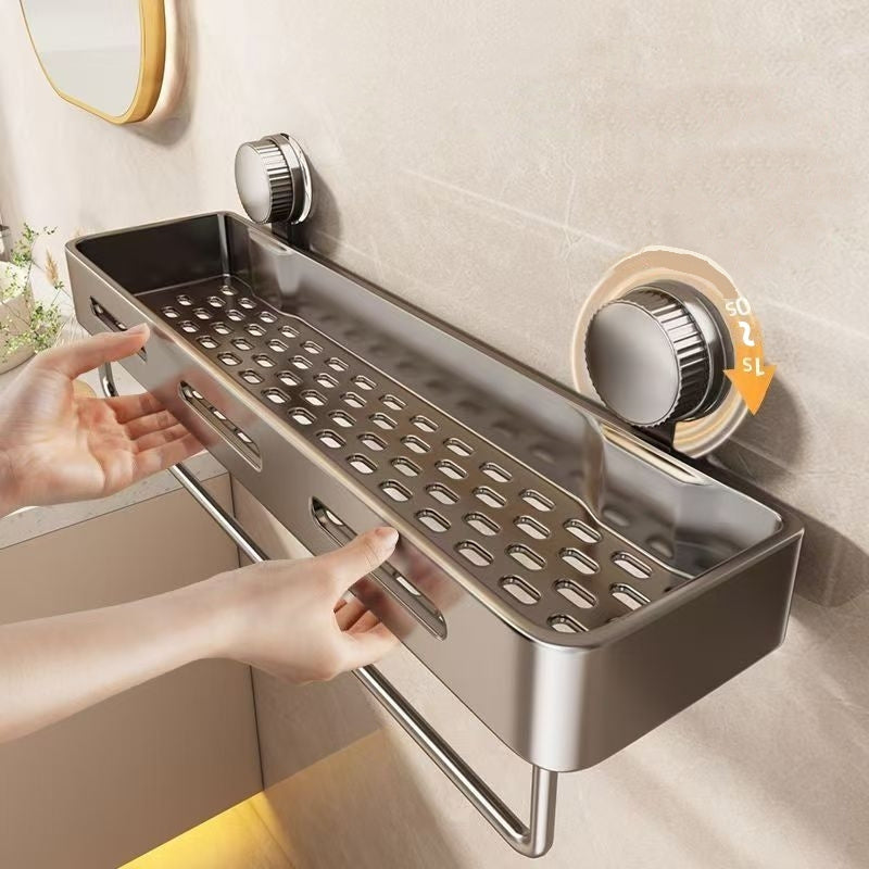 Simple to Install Suction Cup Shower Organizer - Heavy-Duty Rust-Resistant Plastic Wall-Mounted Floating Shelf with Sturdy Adhesive, Space-Saving Bathroom Storage for Shampoo, Soap & Toiletries, No Metal Pipes, Easy Assembly,