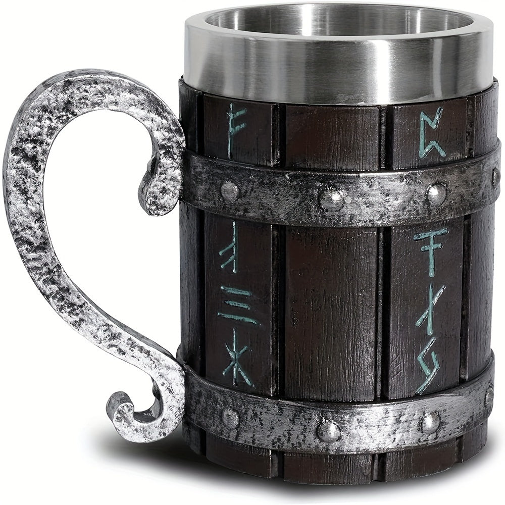 1pc Creative Barrel Cup, 20oz Stainless Steel Mug, Reusable Multipurpose Coffee Mug for Men, with Resin Crafted Double-Wall Design, for Juice Beverage Cup - Hand Wash Only
