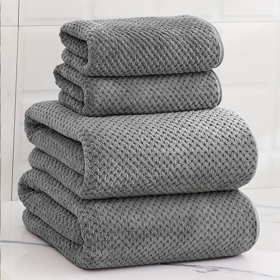 4pcs Luxury Pineapple Mesh Towel Set - Super Absorbent, Quick-Drying, Ultra-Soft, and Beige-Friendly Home Bath Towels - Ideal Bathroom Essentials with Fabric Weave,  Soft Texture, Ultrasoft Material, Skinfriendly Towel, Spa L