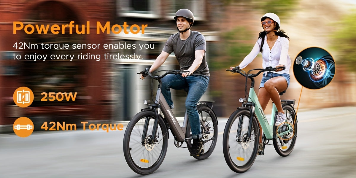 MileCity1 Step-Thru Electric Bike - Heavy-Duty Adult e-Bike with 250W Motor, 120KM Long Range, Front Suspension, 7-Speed Gears, LED Display, 66.04cm x 4.95cm All-Terrain Tires, Dual Brake System - Fast-Charging, for City Comm