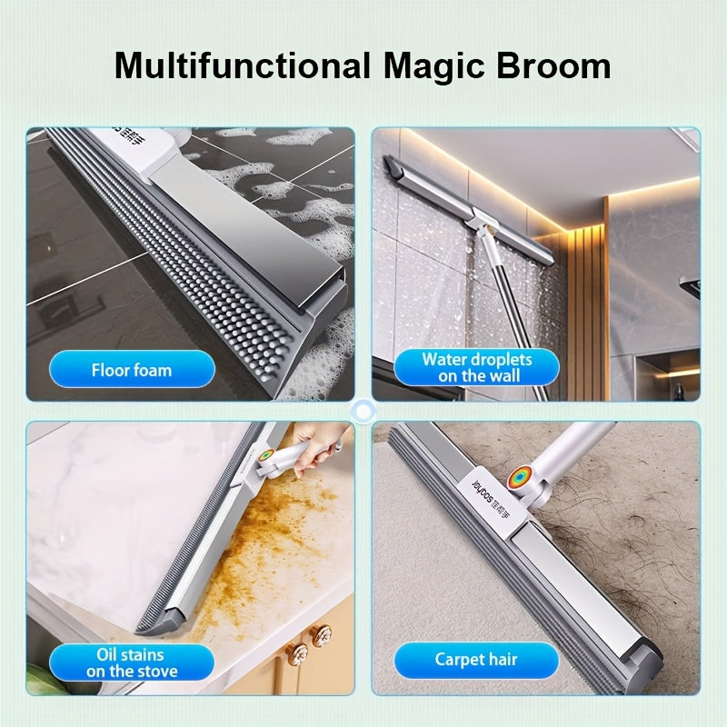 30cm/11.8inch All-in-One TPR Squeegee, Magic Broom with Comb Teeth, Stainless Steel/TPR Multi-Surface Floor, Window, Bathroom Cleaner - Effortless Water, Dust, Pet Hair Removal for Hardwood, Tile, Glass, Kitchen - Space-Savin