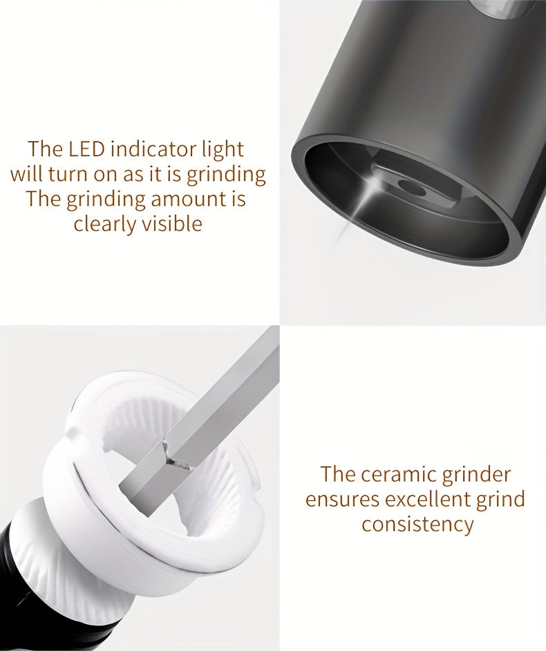 1pc or 2pcs Rechargeable Electric Salt & Pepper Grinder with LED Light - Automatic Salt & Pepper Mills, USB Charging, Adjustable Coarseness, 110ml Large Capacity, Ideal for Kitchen & Dining Use, Kitchen Spice Mill | Modern Ki