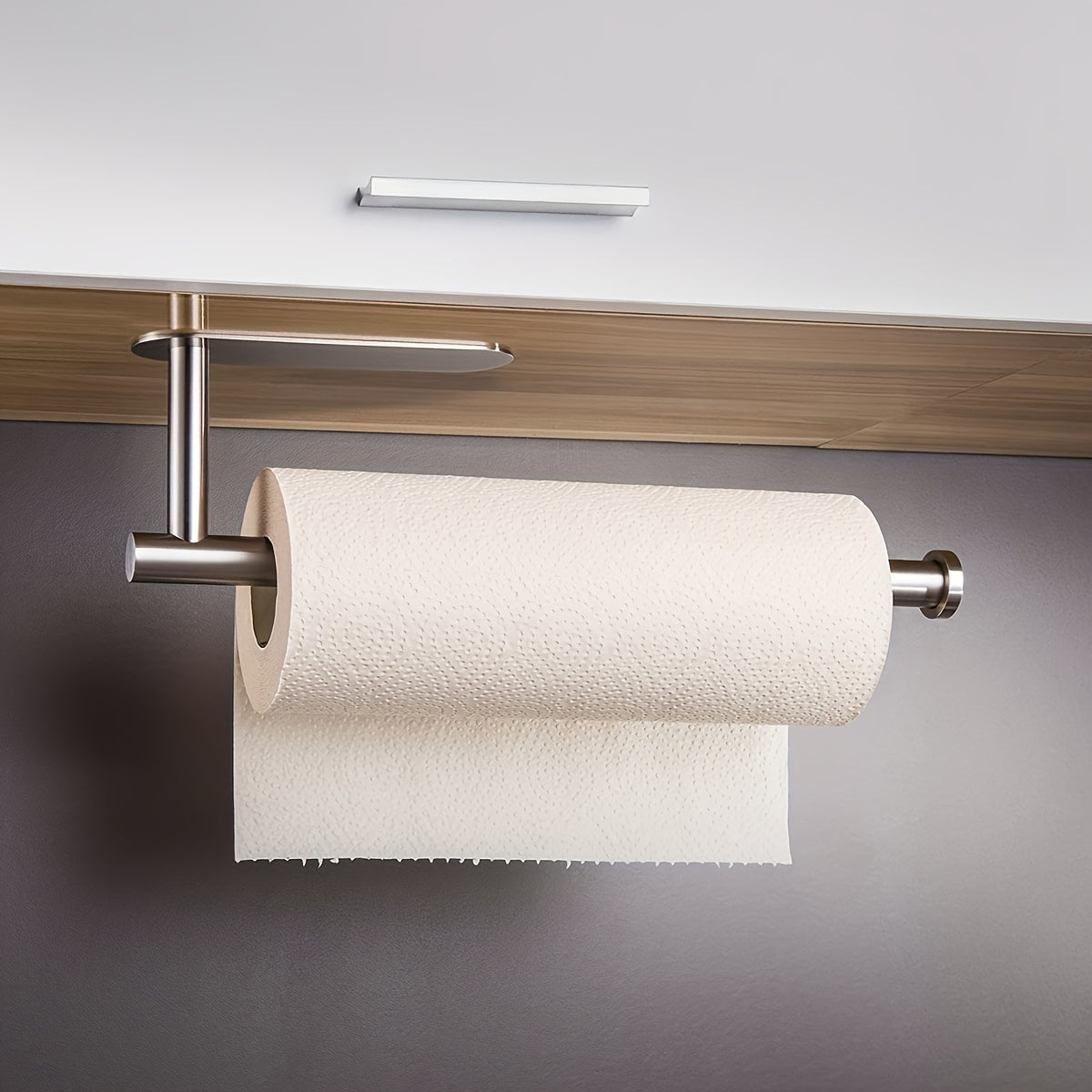 1pc Self-Adhesive Paper Towel Holder Under Cabinet For Kitchen, Bathroom Tissue And Towel Holder, Plastic Wrap And Roll Paper Storage Storage Rack, Home Kitchen Bathroom Supplies