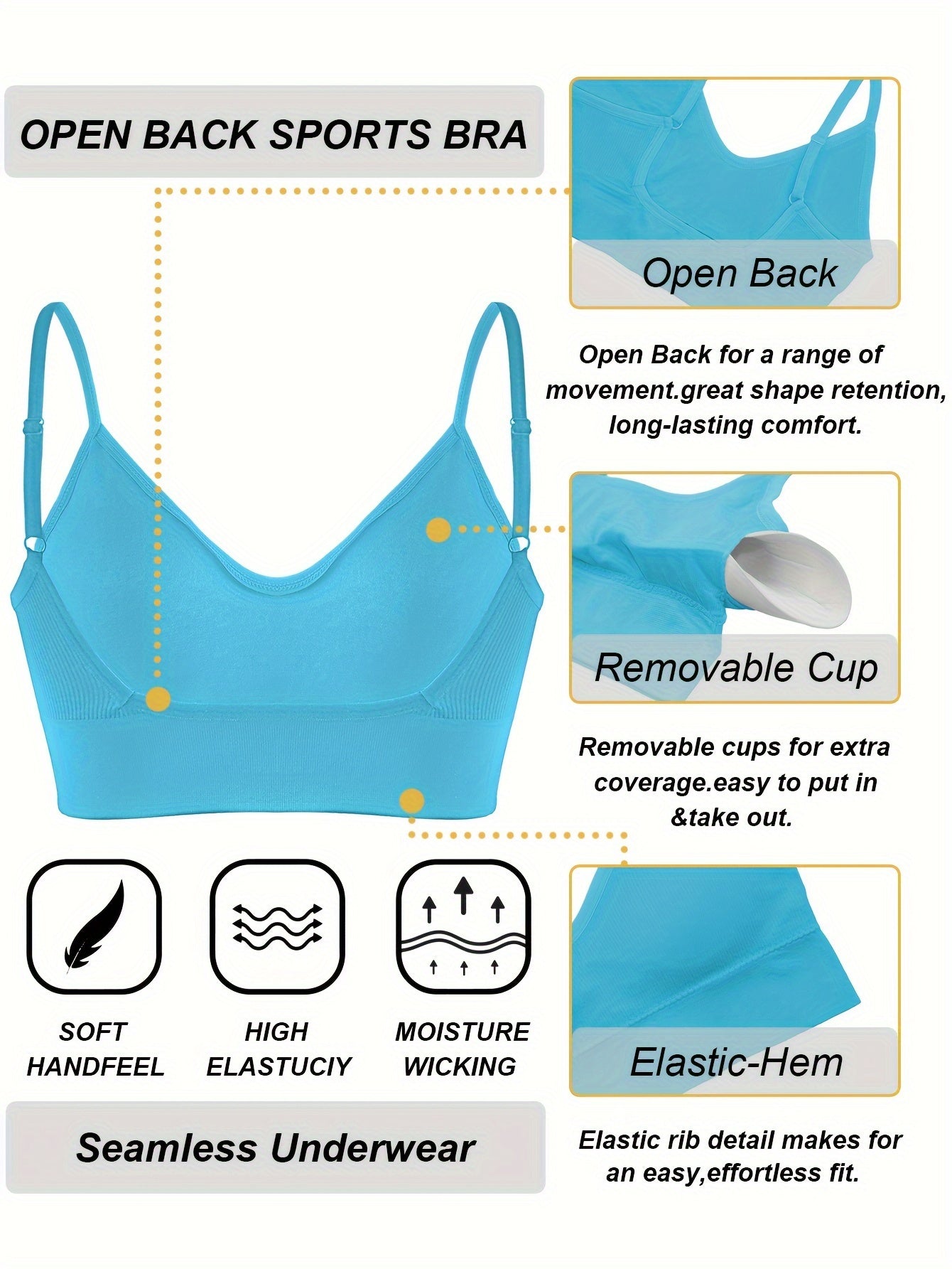 Solid Ribbed Sports Bra, Comfy & Breathable Workout Fitness Intimates Bra, Women's Lingerie & Underwear