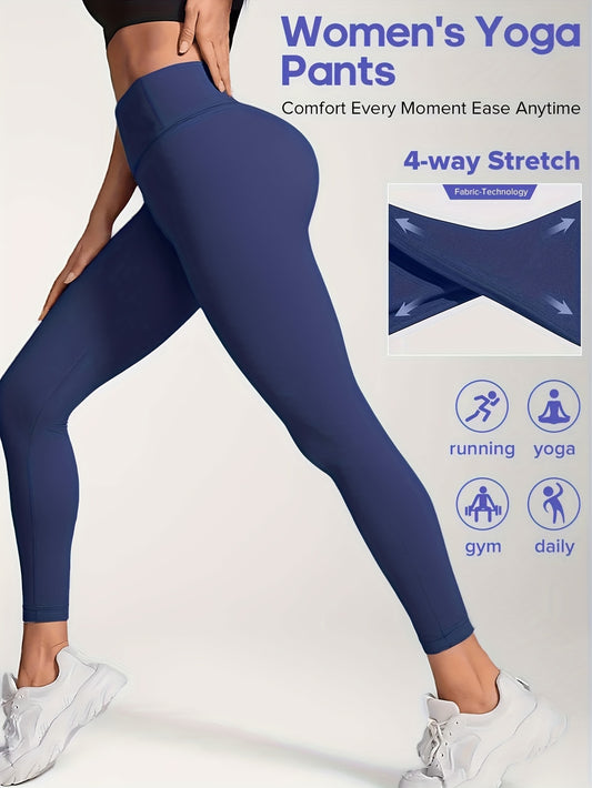 Women'S High-Waisted Elastic Yoga Pants - Compression, Stretchy & Comfortable for Fitness, Running, and Daily Wear - Solid Color Design, Workout Pants| highwaisted Leggings|Stretchy Fabri