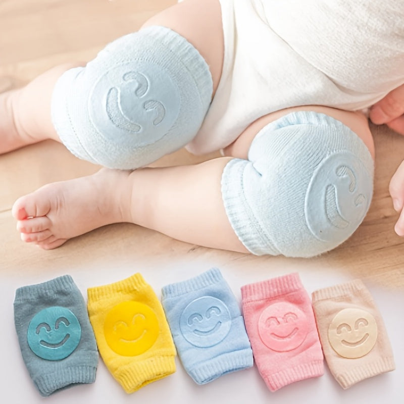 A Pair Four Seasons Fur Ring Baby Leg Protector, Elbow Toddler Crawling Baby Smiley Face Knee Brace Non-slip Socks, Adjustable Elastic Neutral, For Crawling 0-36 Months Of The Baby Girls Boys