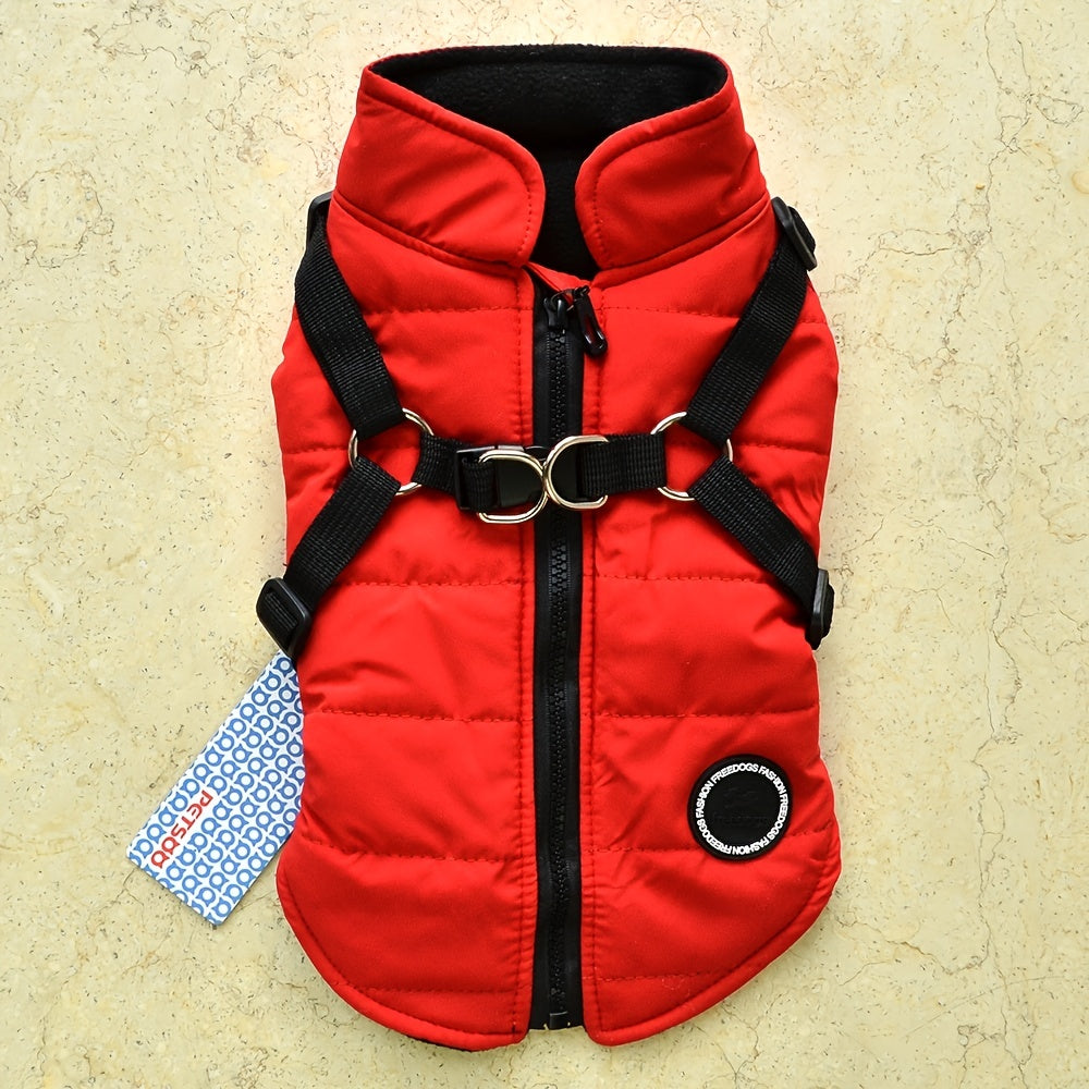 Warm Padded Dog Vest with Harness for Small and Medium Dogs - Red Coat for Extra Comfort and Security Christmas Gift