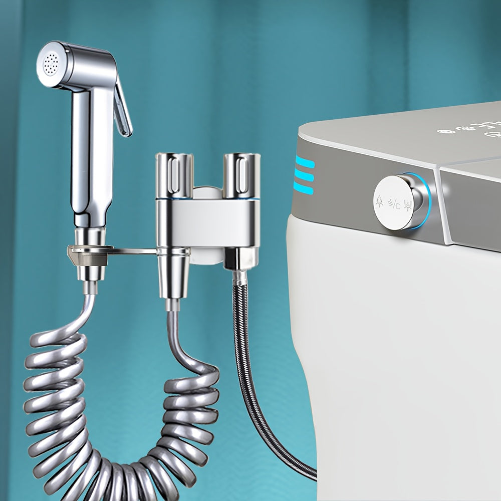 Square and Round Pressurized Spray Gun with Stainless Steel Flat Bracket, Featuring Dual Water Outlet Valve for Toilet Companion - Powerful Jet