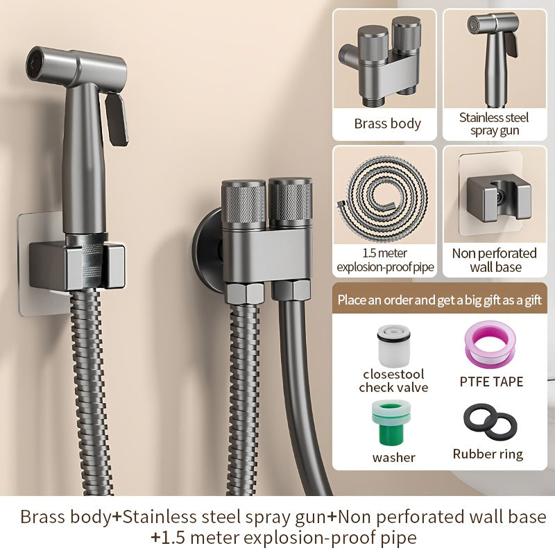 1pc Stainless Steel Handheld Bidet Sprayer - Powerful, Non-Electric Bathroom Cleaning Nozzle with Extendable Hose for Toilet Flushing & Personal Hygiene