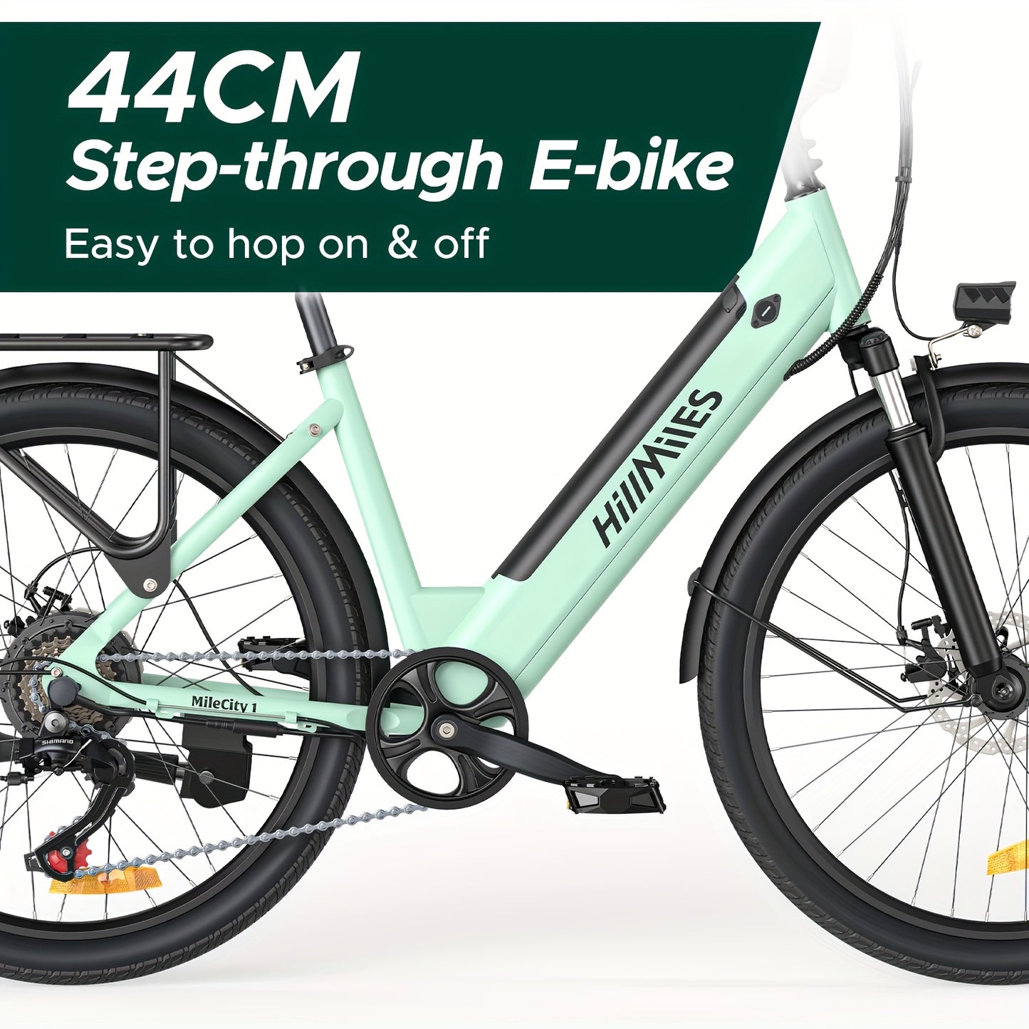 MileCity1 Step-Thru Electric Bike - Heavy-Duty Adult e-Bike with 250W Motor, 120KM Long Range, Front Suspension, 7-Speed Gears, LED Display, 66.04cm x 4.95cm All-Terrain Tires, Dual Brake System - Fast-Charging, for City Comm