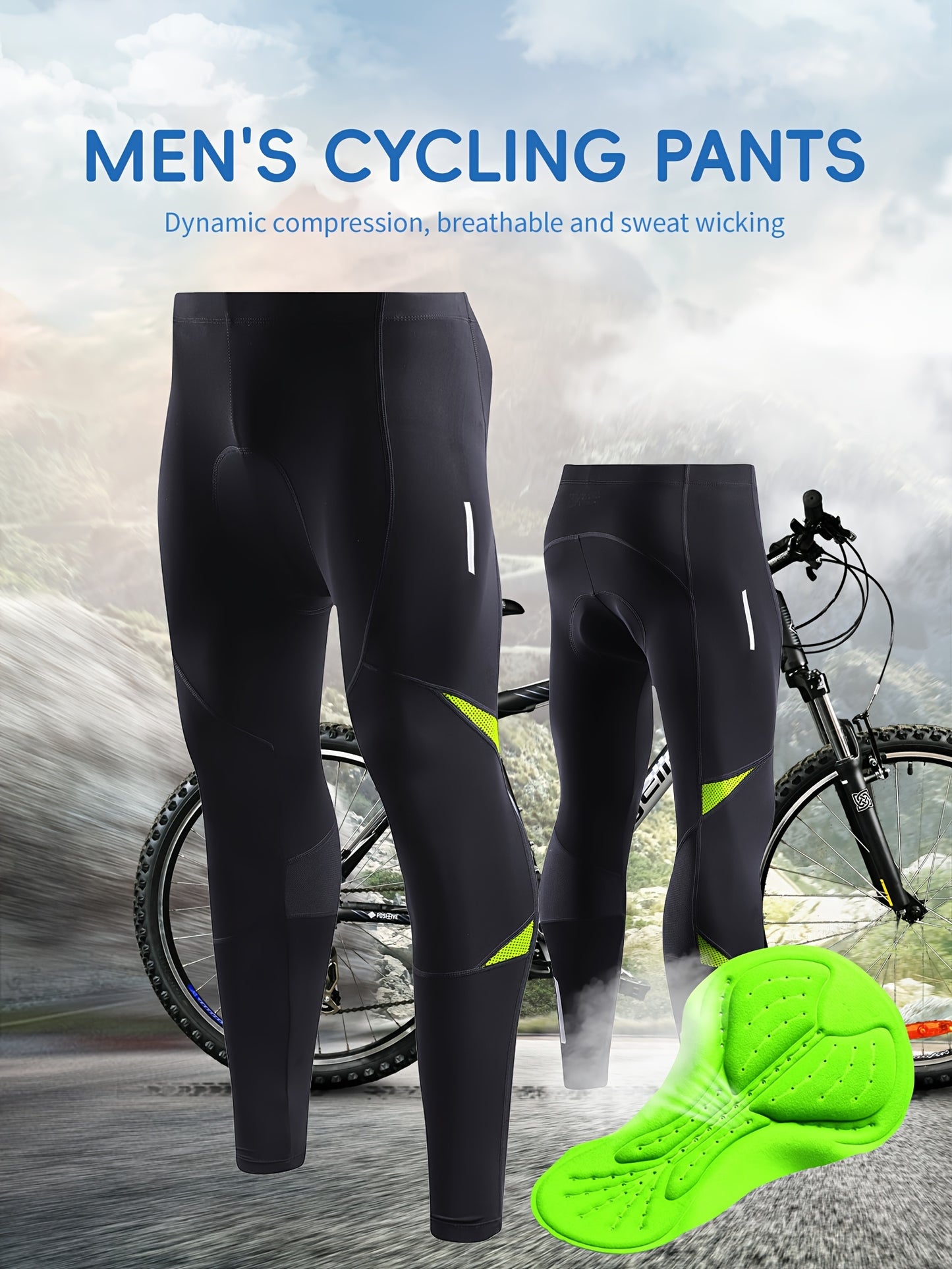 Quick Dry Men's Cycling Pants With Padded Seat - Stretchy Bike Leggings For Comfortable Riding