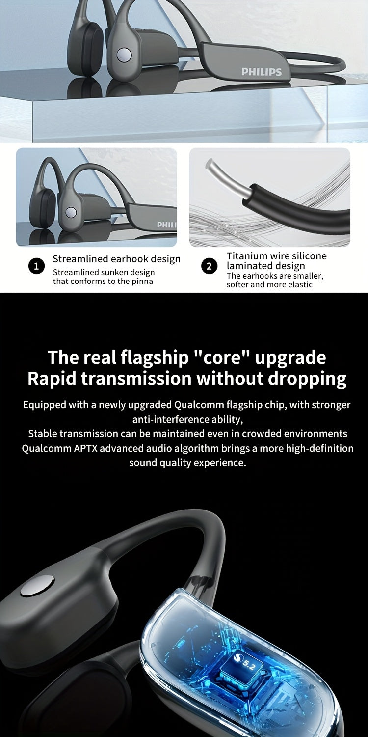 PHILIPS wireless open-ear non-in-ear headphones, sports running fitness cycling headsets, wireless ultra-long battery life hanging ear bone sensing TAA3609 AI call noise reduction, spatial stereo sound effect high-quality hea