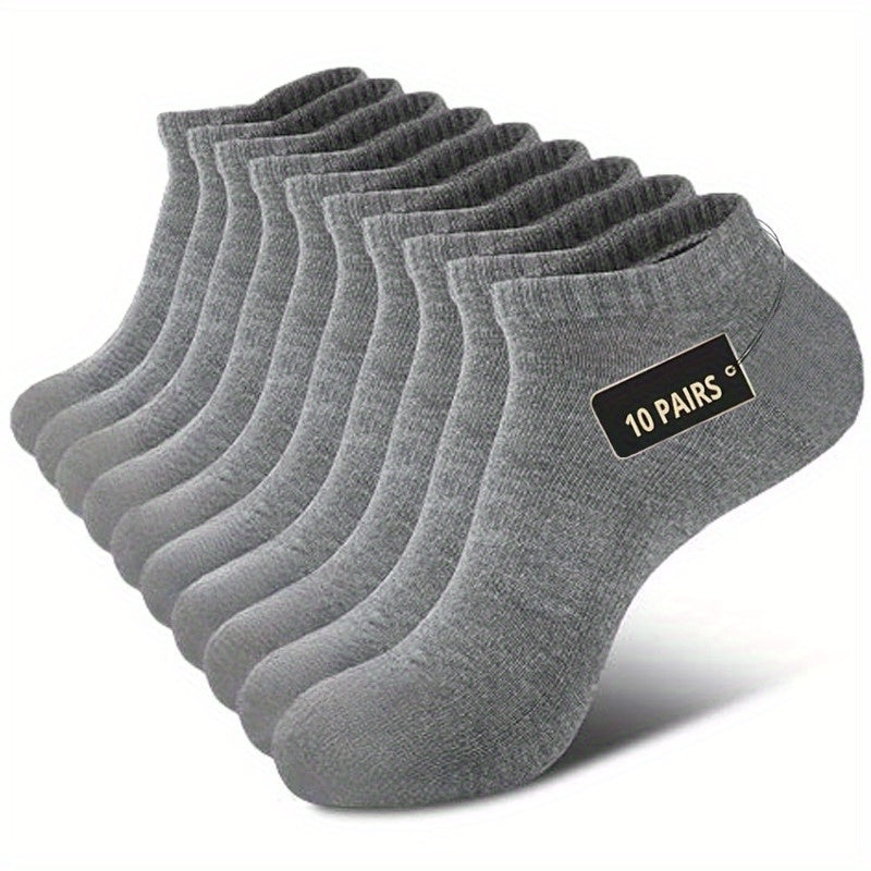 10 Pairs THCBME Men's Heavy-Duty Low-Cut Socks - Multi-Color Pack (White, Black, Grey, Beige) - Cushioned Comfort, Reinforced Toe & Heel, Elastic Arch - Bulk Discount for, Gym, Casual Attire - Durable Casual Socks