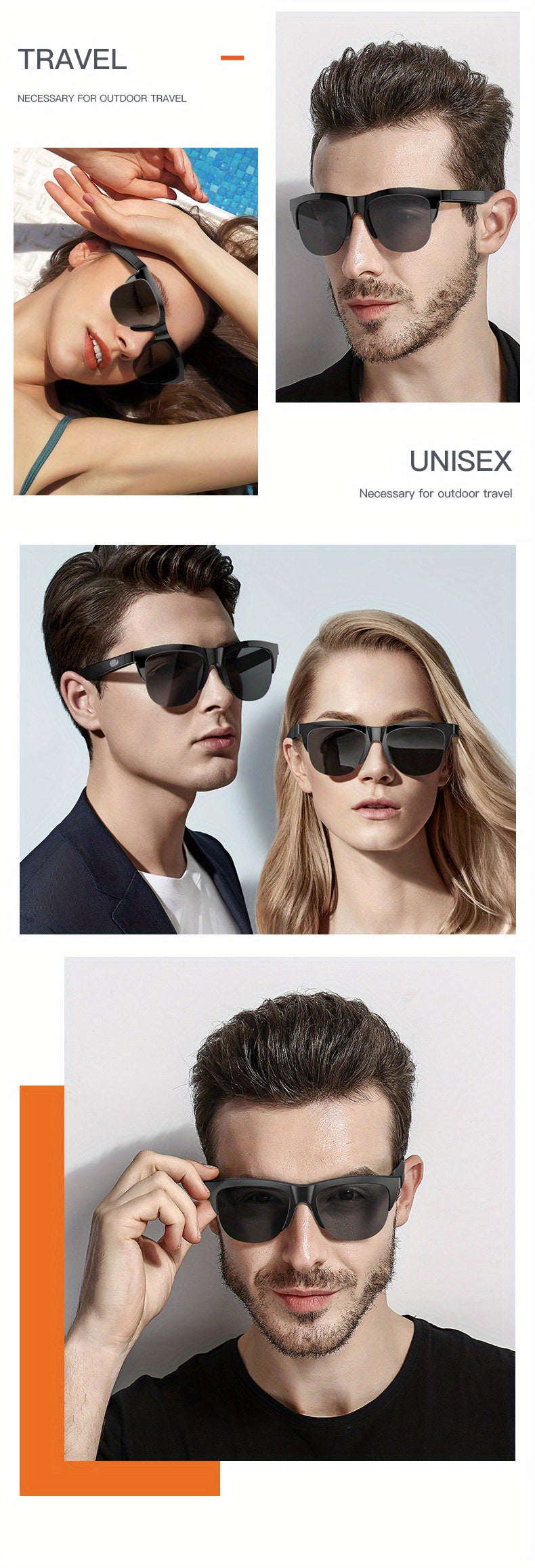 Smart Wireless 5.0 Sunglasses Multifunctional Glasses Wireless Call Play Music Outdoor Sports Headphones Rechargeable HIFI Sound Quality HD Lens Headphones Black Technology Unisex Touch Long Battery Life Anti-UV Lens