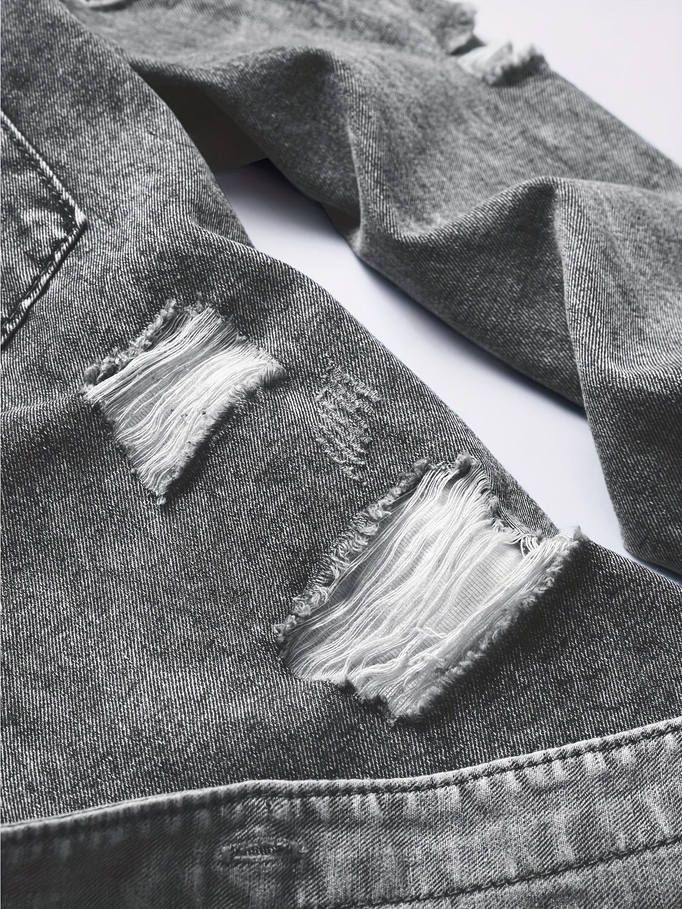 Men's Trendy Ripped Design Casual Button Up Long Sleeve Denim Shirt, Men's Clothes For Spring Summer Autumn, Tops For Men