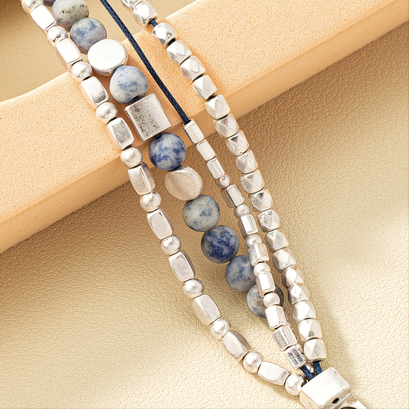 Silver Beaded Lapis Lazuli Magnetic Bracelet Jewelry Gift Birthday Gifts For Women Mom Wife