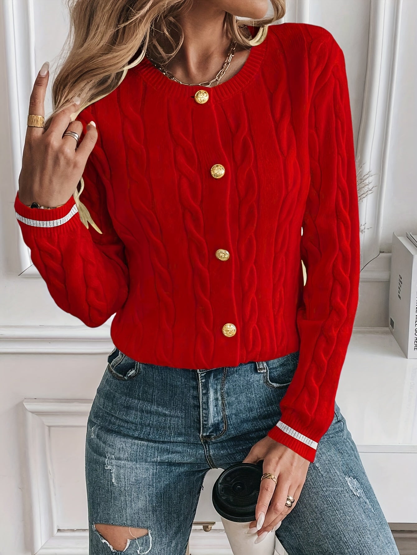 Women's Elegant Solid Color Long Sleeve Cardigan - Open Front Button Placket, Machine Washable Non-Stretch Sweater for Spring Summer Fall, Casual to Semi-Formal Wear, Ladies Sweaters, Seasonal Layering Piece, Buttoned Knitwea