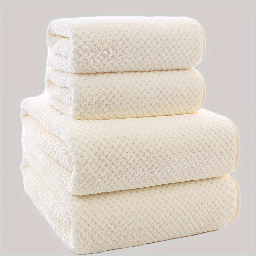 4pcs Luxury Pineapple Mesh Towel Set - Super Absorbent, Quick-Drying, Ultra-Soft, and Beige-Friendly Home Bath Towels - Ideal Bathroom Essentials with Fabric Weave,  Soft Texture, Ultrasoft Material, Skinfriendly Towel, Spa L