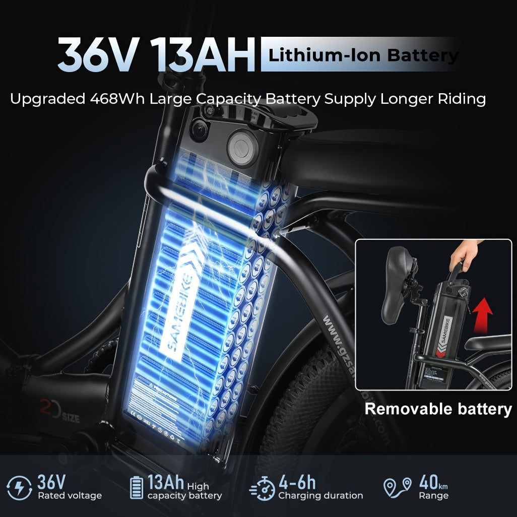 CY20 20" Foldable Step-Through Electric Bike for Adults - Lightweight Portable City Commuter E-Bike with 36V Removable Battery, 250W Motor & 15 MPH Speed, Front Suspension, Disc Brakes, Alloy Steel Frame, White - Dual-Power (