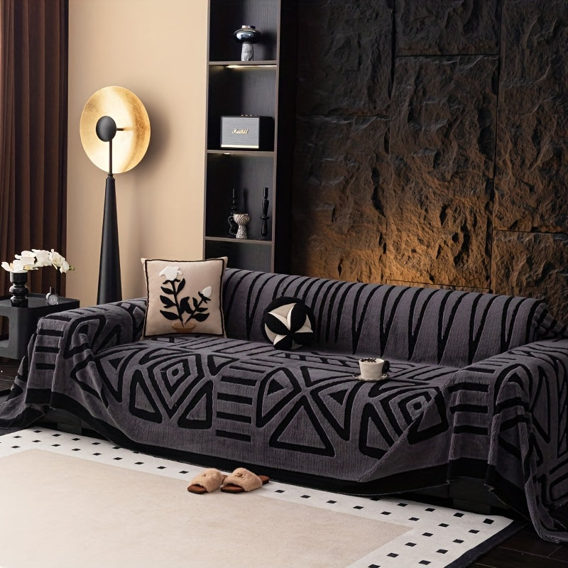 1pc Mirror Yi Thick Plush Sofa Cover - All-Season Pet-Friendly One-Piece Design, Anti-Slip &, Machine Washable Soft Short Fur Fabric, Fit for 3/2/4-Seater & Sectional Sofas, Contemporary Home Decor, Sectional Sofa Cover, Mode