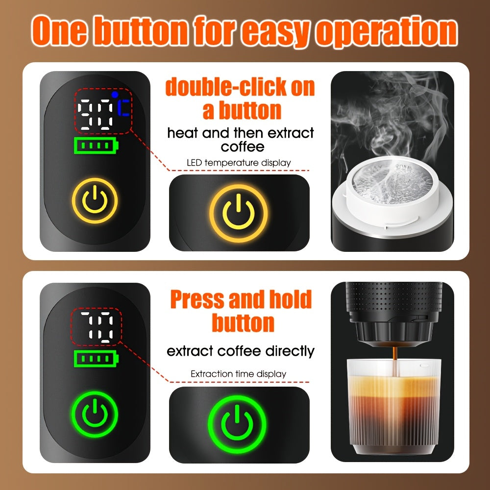 2025 Upgrade Portable Espresso Machine with Temperature & Battery Display, Type-C Charging, Auto Heating, Hot & Cold Brew, Compatible with Ground & Capsules, Ideal for RV, Hiking, Office