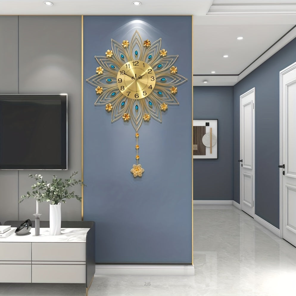 1pc Light Luxury Wall Clock, Fashion Living Room Hanging Wall Creative Clock, Golden European Clock Bedroom Decoration, Aesthetic Room Decor, Thanksgiving Christmas Decor (Without Battery, Bonus Mounting Nail)