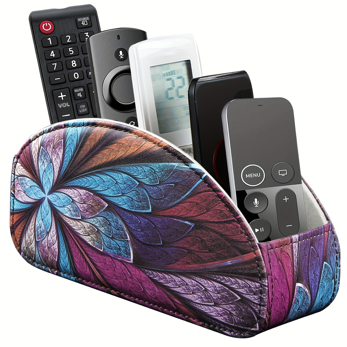 Remote Control Holder with 5 Compartments, PU Leather Multifunctional Desktop Storage Box/Remote Caddy/Pen Holder/Multi-Scene Practical Desk Organizer Shelf for Appliance Controllers, Stationery, Eyeglasses, Brushes, Office S