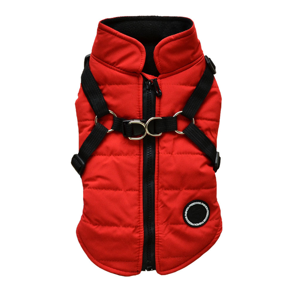 Warm Padded Dog Vest with Harness for Small and Medium Dogs - Red Coat for Extra Comfort and Security Christmas Gift