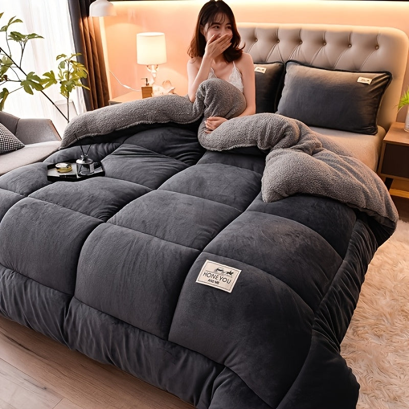 1pc Comfortable Soft Milk Fleece Warm Winter Quilt, Quilted into Popular Plaid 180g High Weight. Comfortable and Durable, Suitable for Bedroom, Guest Room, Dormitory, Hotel, etc., Machine Washable, Hand Washable