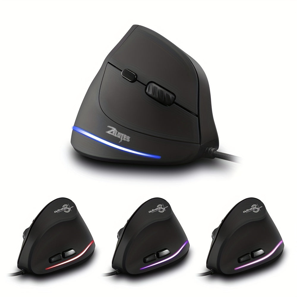 Wired Vertical Ergonomic Mouse Featuring 4 Adjustable DPI Settings, Reaching Up to 3200 DPI, Equipped with 6 Buttons And LED Optical Technology, Suitable for Desktops, Macs, Pcs, Laptops, And Gaming, Model ZELOTES T-20.