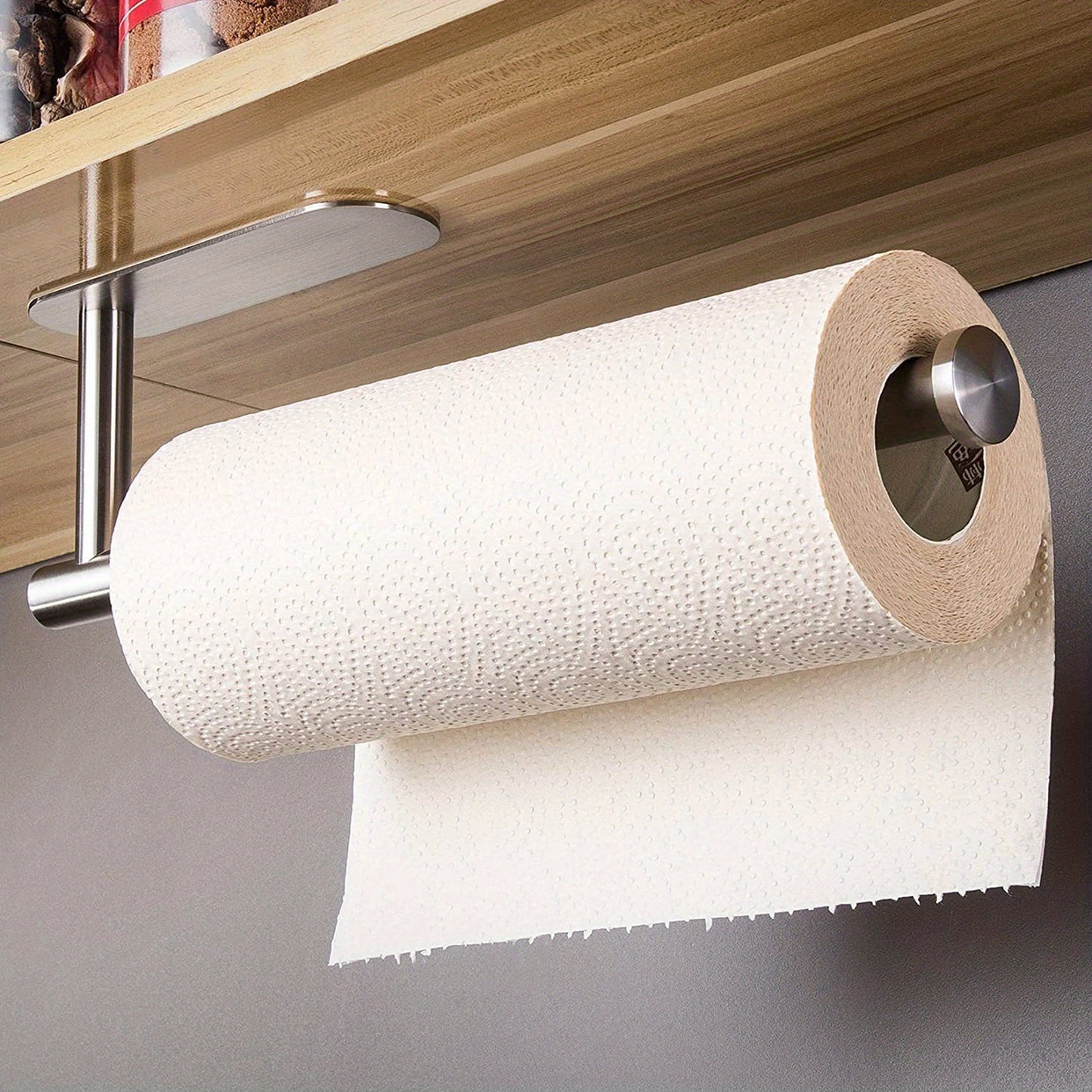 1pc Self-Adhesive Paper Towel Holder Under Cabinet For Kitchen, Bathroom Tissue And Towel Holder, Plastic Wrap And Roll Paper Storage Storage Rack, Home Kitchen Bathroom Supplies