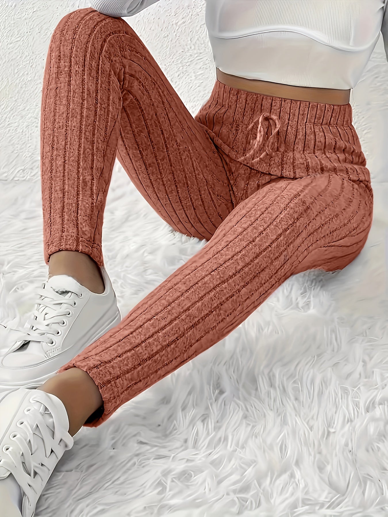 4pcs Women'S High-Waisted Leggings - Sexy Ribbed Design, Stretchy & Comfortable, Solid Colors (Black, Green, Purple, Beige) for Fall/Winter, Perfect for Running & Casual Wear, High Waisted Leggings