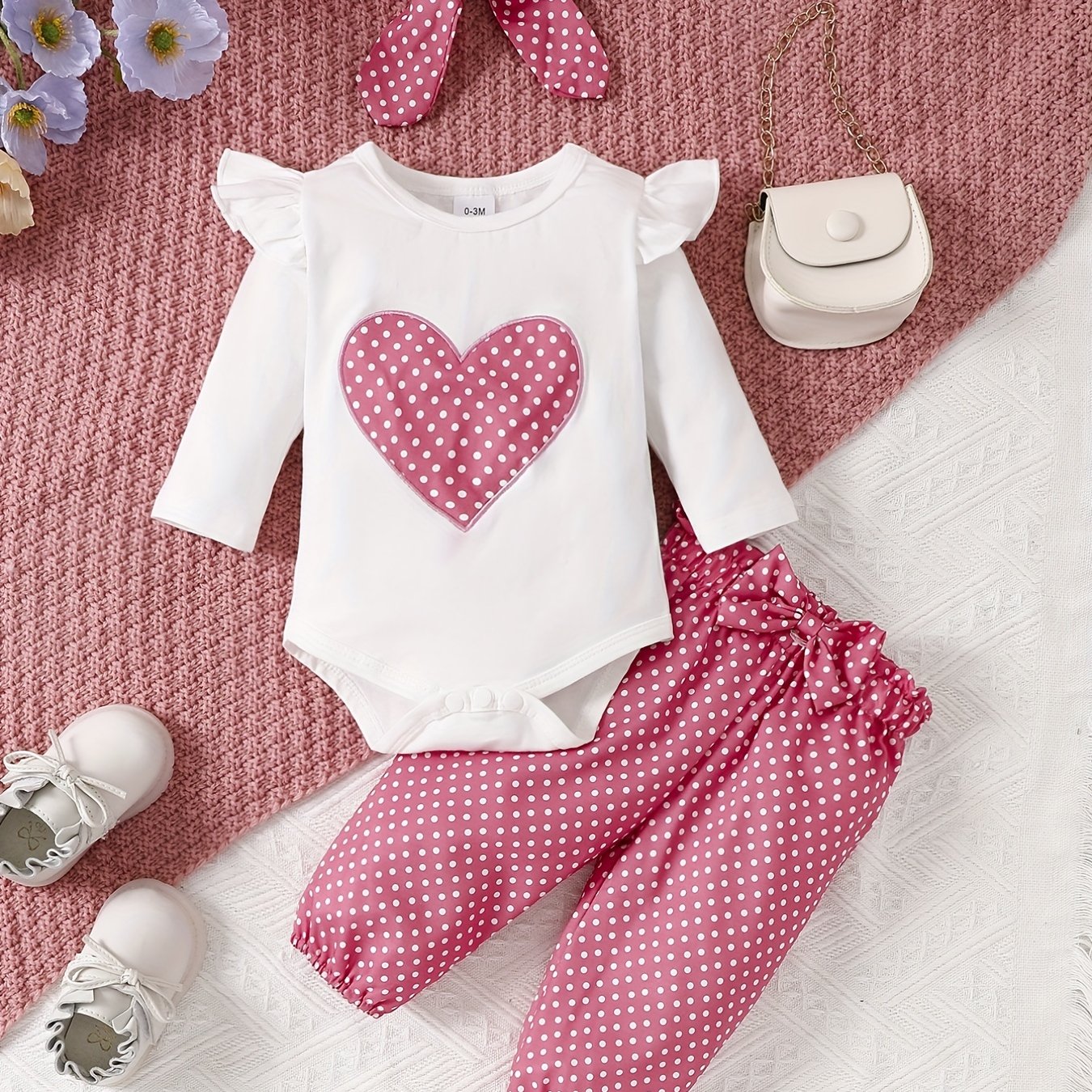2pcs Baby Girl's Stylish Set, "Isn't She Lovely" Print Long Sleeve Onesie + Polka Dot Pants, Comfy Trendy Outfit
