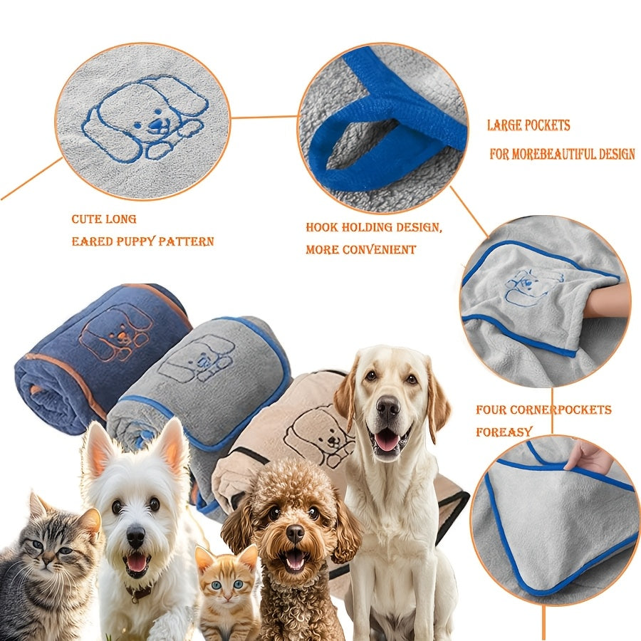 A Beautiful Pet Bath Towel for Dogs to Bathe And Swim with Soft, Thick, Super Absorbent, Easy to Dry, with Pockets And Patterns.Suitable for Medium to Large Dogs.There Are Three Color Options Available.