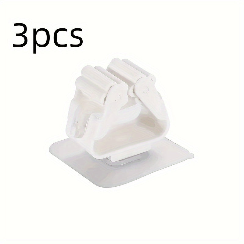 3pcs Mop Broom Holder Hook, Wall-mounted Broom Clip, Self-adhesive Mop Broom Rack, Detachable Waterproof And Non-slip Practical Hook, Suitable Storage And Organizer For Home, Bathroom, Kitchen, Garden And Garage