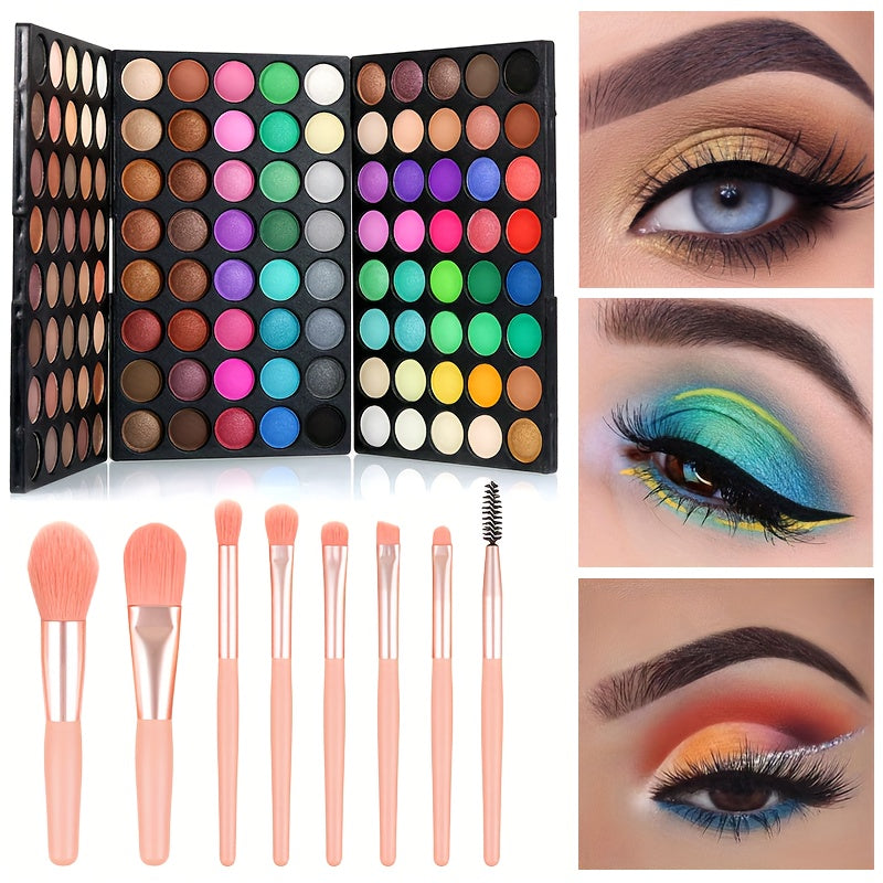120 Colors Eyeshadow Palette with 8pcs Pink Makeup Brushes Set Matte Shimmer Highly Pigmented Long Lasting Waterproof Eye Shadow Kit, Carnival/Mardi Gras/Masquerade