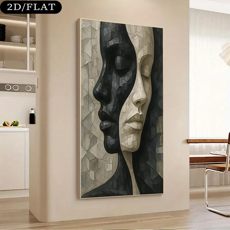 1pc Extra Large Modern Abstract Black and White Face Canvas Wall Art - Minimalist Beige, Brown, Gray, Black  White  Light Gray - Frameless Contemporary Painting for Living Room, Bedroom, Home Office Decor - Large Statement Pi