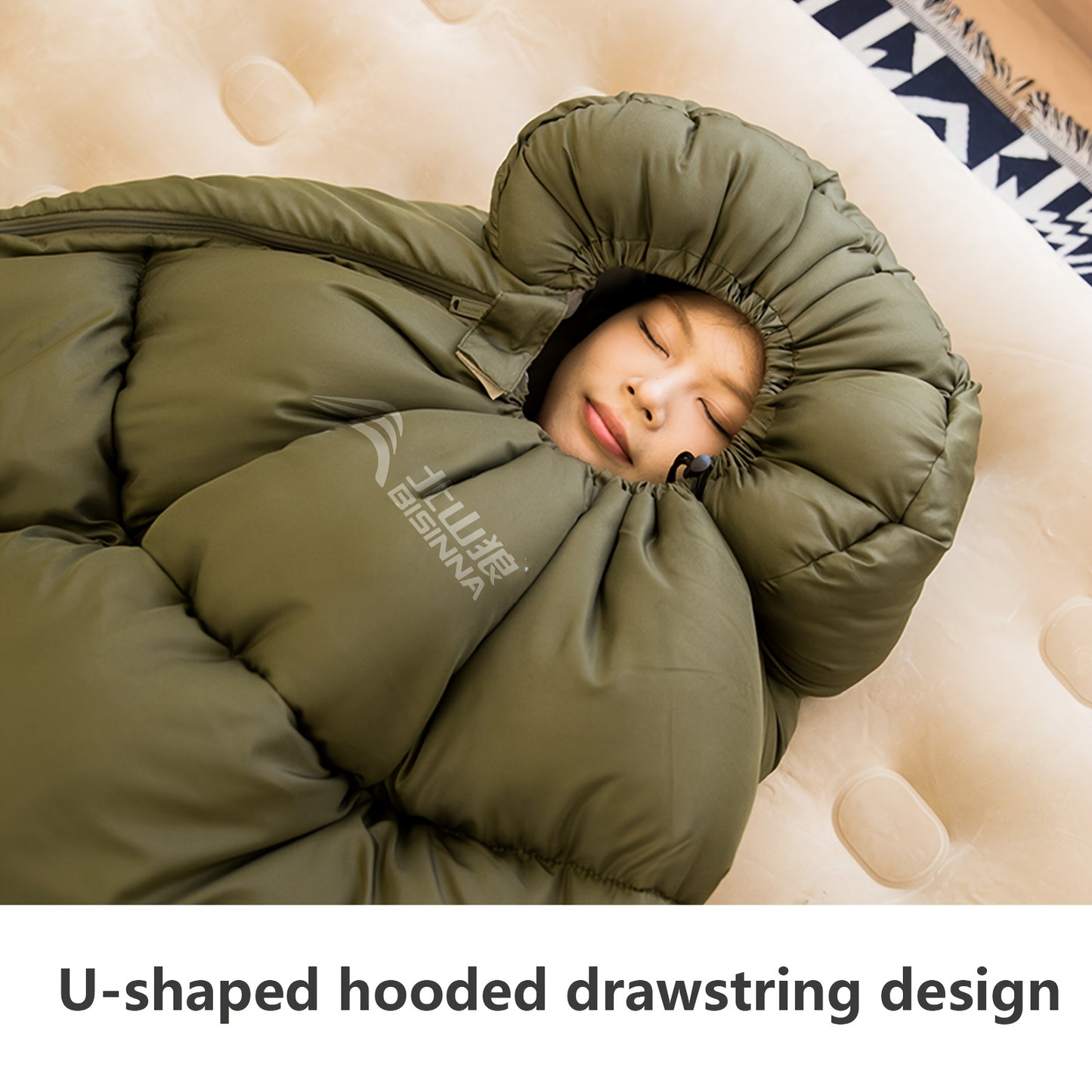 1-Person BISINNA Envelope-Style Sleeping Bag with Full-Zip Closure - Heavy-Duty Synthetic, Olive Green/Beige/Grey/White - Winter Warmth for Camping, Hiking & Backpacking - Portable Half-Zip Design Sleeping Pad Compatible Bag,