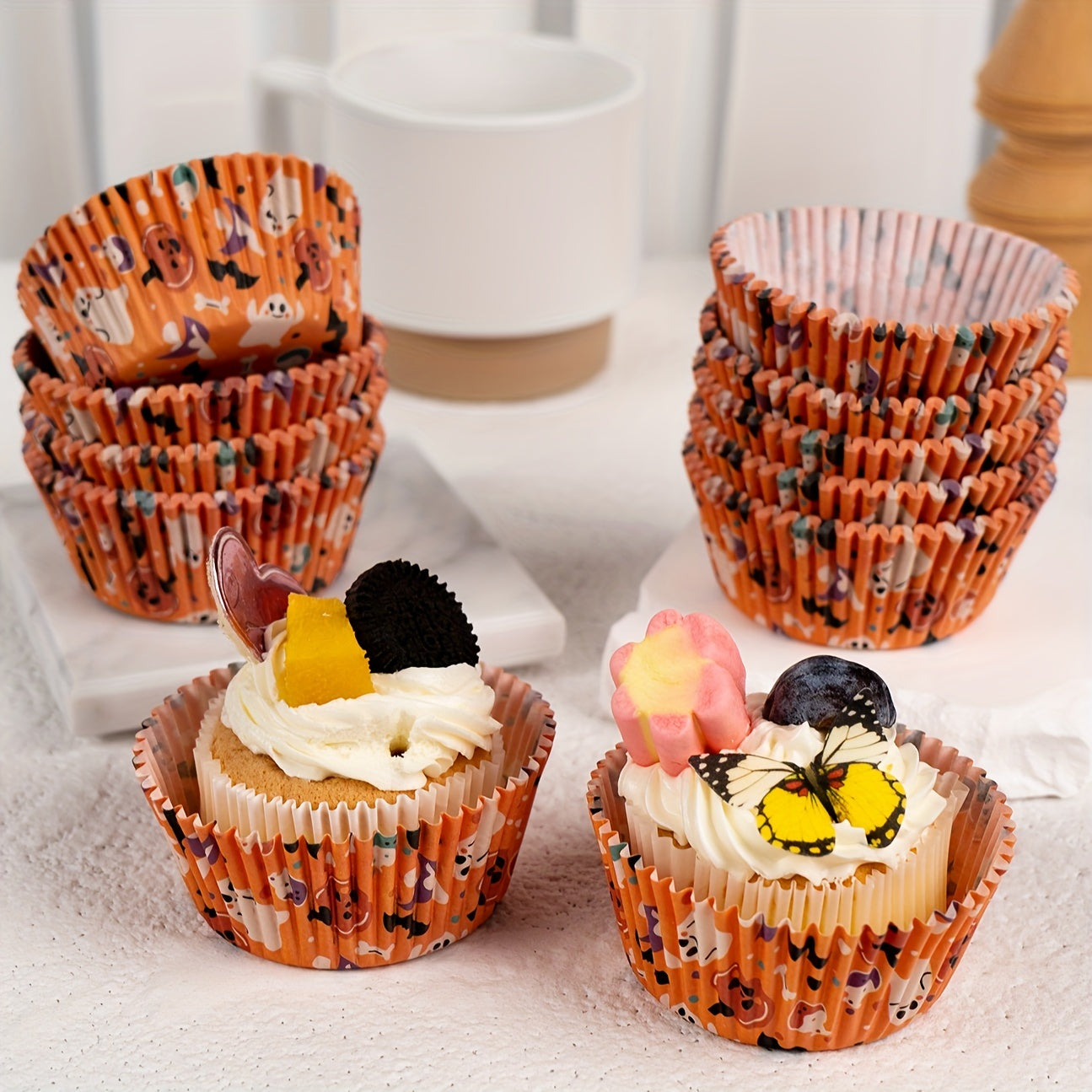 100pcs, Halloween Muffin Cups, Cupcake Cups, Disposable Paper Cupcake Liners, Cute Muffin Molds, Baking Tools, Kitchen Gadgets, Kitchen Accessories