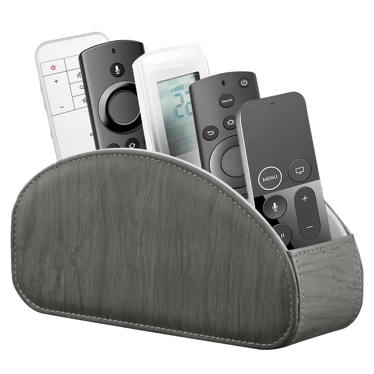 MILITWO 5-Compartment Faux Leather Remote Control Holder - Versatile Desktop Organizer for Appliance Controllers, Brushes, Eyeglasses & Office Supplies - Compact Storage Box with Pen Holder, Ideal for Home & Office Desk Organ