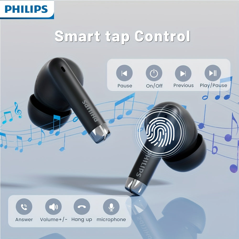 PHILIPS Wireless Black Eapphones Eurbuds Super endurance Headphones, Smooth curve border, Sophisticated and trendy, 320mAh Charging case TAT2020