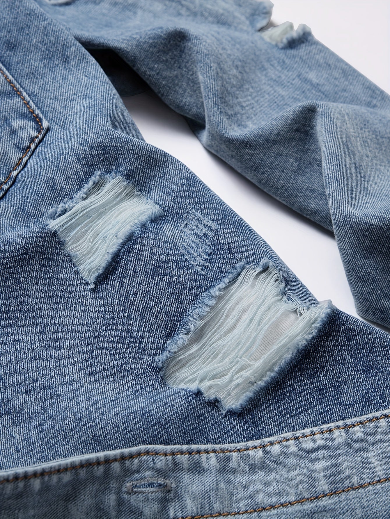 Men's Trendy Ripped Design Casual Button Up Long Sleeve Denim Shirt, Men's Clothes For Spring Summer Autumn, Tops For Men