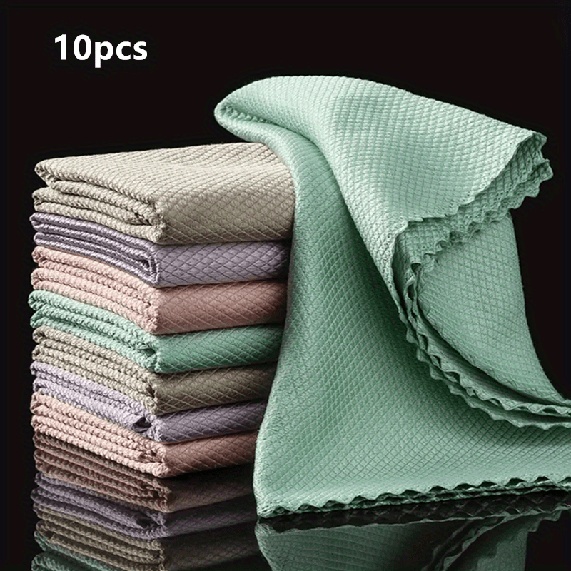 10pcs Premium Microfiber Dishcloth, Magic Rag, Absorbent Dish Cleaning Cloth, Kitchen Dishcloth, Cleaning Towel Special For Glass, Cleaning Gadget For Restaurants, Food Trucks, Cafes
