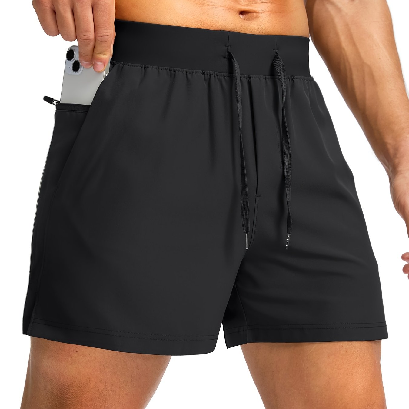Men'S Light Gray Running Shorts with Zipper Pockets - Adjustable Drawstring, Quick-Dry Athletic & Casual Shorts for Gym, Training, Hiking, and Everyday Wear